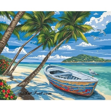 Рисуване по Номера (пълен комплект) -Лодка под палмите
