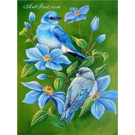 Рисуване по Номера (пълен комплект) -Сини птици