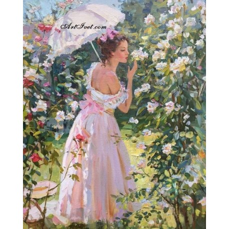 Рисуване по Номера (пълен комплект) - Красива жена сред красиви цветя