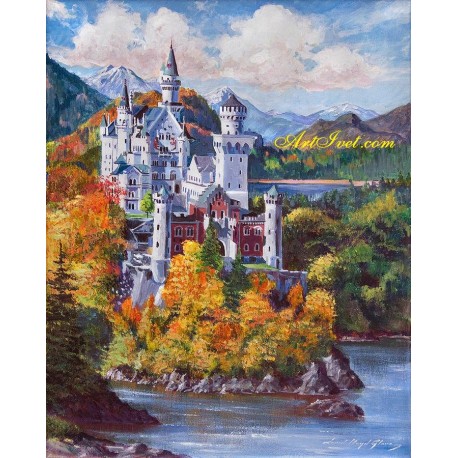 Рисуване по Номера (пълен комплект) - Замък край планинското езеро