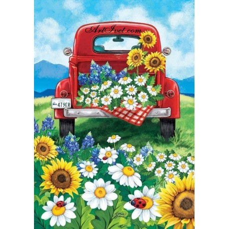 Рисуване по Номера (пълен комплект) - Кола, пълна с цветя