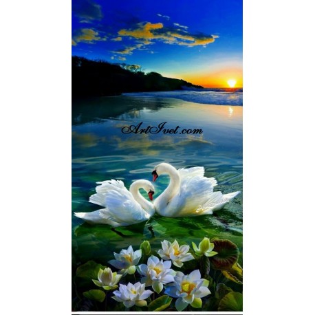 Рисуване по Номера (пълен комплект) - Лебеди и водни лилии