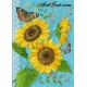 Рисуване по Номера (пълен комплект) - Слънчогледи и пеперуди на син фон