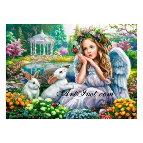 Рисуване по Номера (пълен комплект) - Ангелче и зайчета