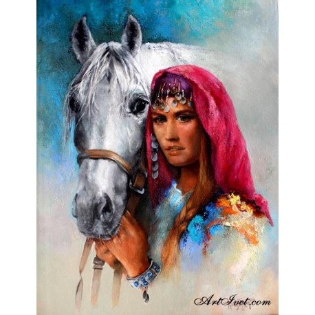 Рисуване по Номера (пълен комплект) - Алгара и нейният приятел белият кон