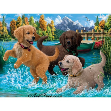 Рисуване по Номера (пълен комплект) - Кучешки забавления във водата