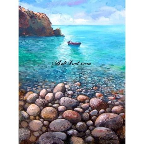Рисуване по Номера (пълен комплект) - Разходка с лодка до красивия, каменист бряг