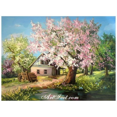 Рисуване по Номера (пълен комплект) - Пролетта и къщата на село