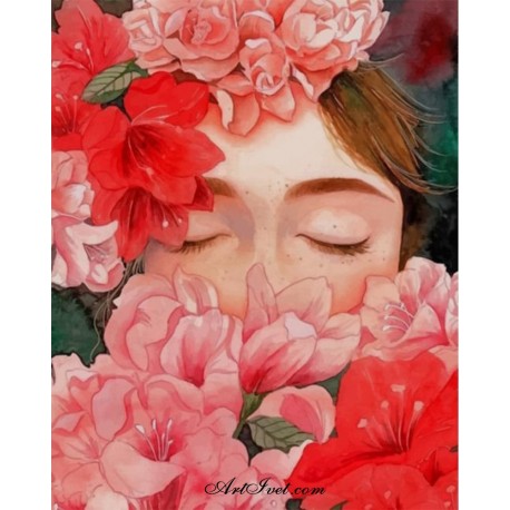 Рисуване по Номера (пълен комплект) - Спящата красавица сред цветята