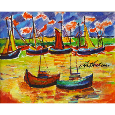Рисуване по Номера (пълен комплект) - Лодки в златното море