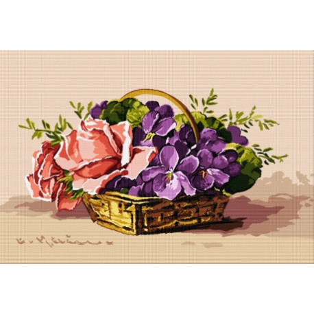 Кошничка с ароматни цветя - рози и теменужки