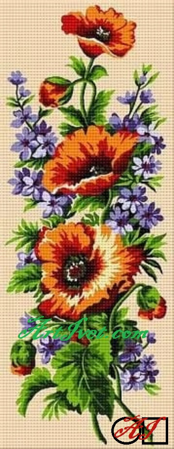 Диамантен гоблен МАКОВЕ И СИНИ ЦВЕТЯ: Размер и Вид - Квадратни диаманти  50х20