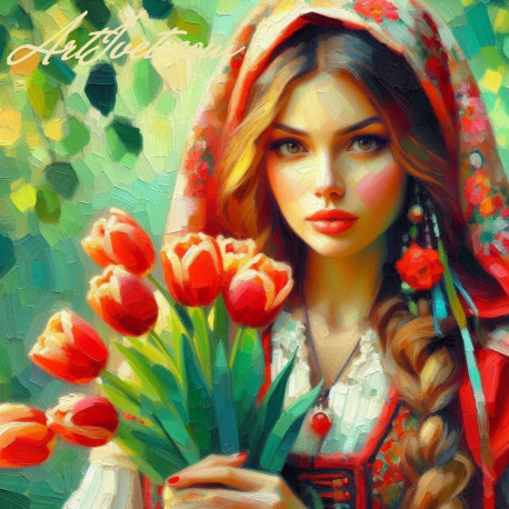 Рисуване по номера - МОМИЧЕ С ЛАЛЕТА40х40 см.