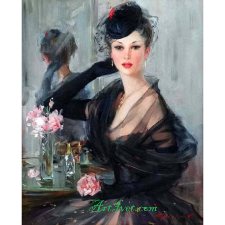 Рисуване по номера - ДАМА В ЧЕРЕН ТЮЛ
