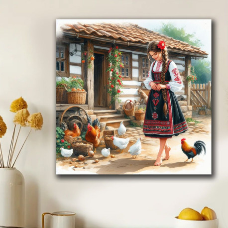 Картина МОМА ХРАНИ КОКОШКИТЕ НА ДВОРА