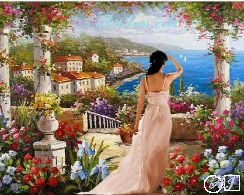 Диамантен  гоблен В ОЧАКВАНЕ НА ЛЮБИМИЯ: Размер и Вид - Квадратни диаманти 50х40