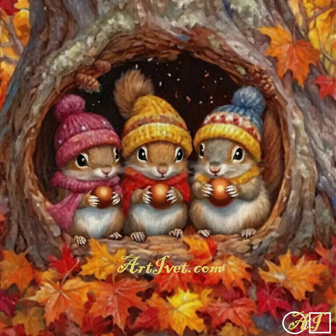 Диамантен гоблен -  ТРИ КАТЕРИЧКИ С ЖЪЛЪДЧЕТА: Размер и Вид - Кръгли диаманти 40х40