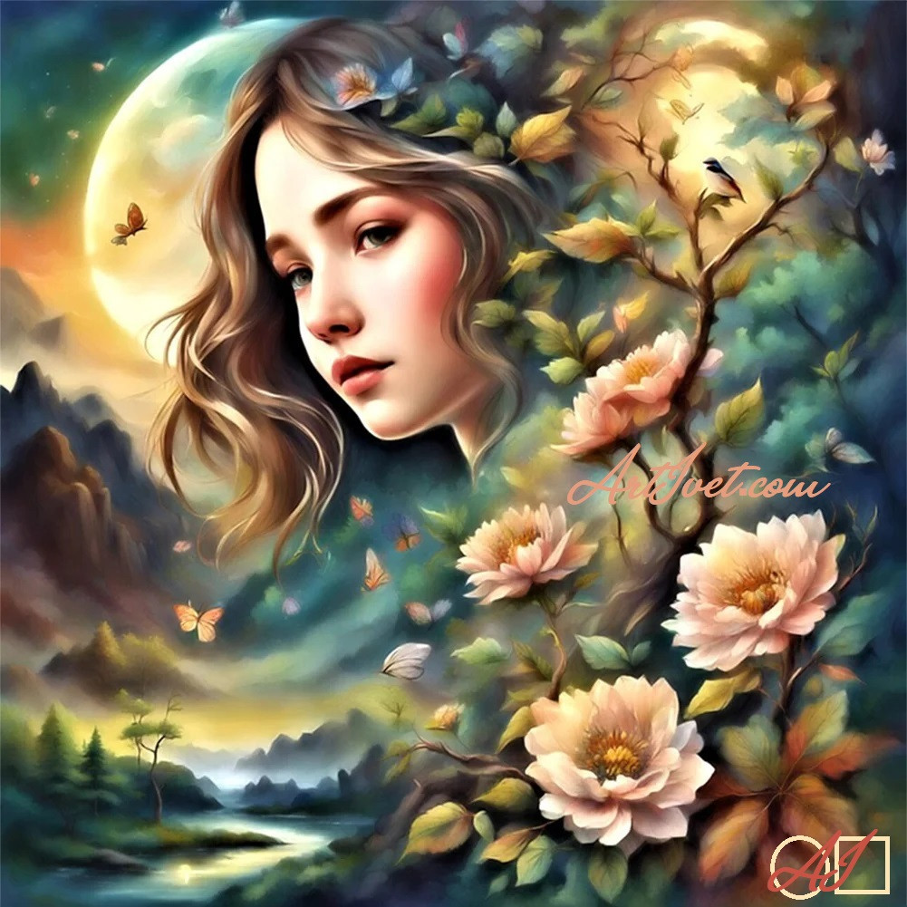 Диамантен гоблен -  НЕЖНОСТ ПОД ЛУННА СВЕТЛИНА: Размер и Вид - Квадратни диаманти 40х40