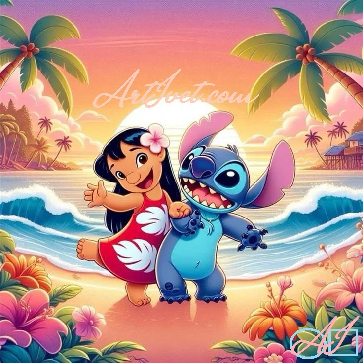 Диамантен гоблен - ЛИЛО И СТИЧ: Размер и Вид - Квадратни диаманти 20х20