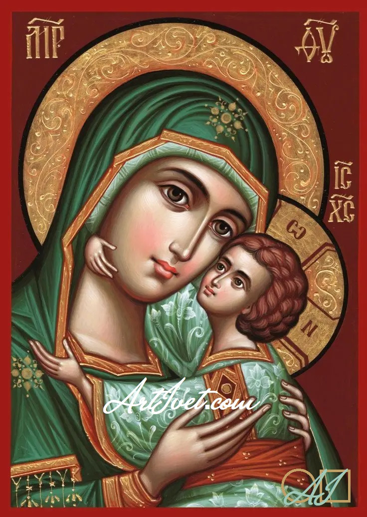 Диамантен гоблен - ИКОНА – ДЕВА МАРИЯ И ИСУС – БЛАГОДАТ: Размер и Вид - Квадратни диаманти 35х25