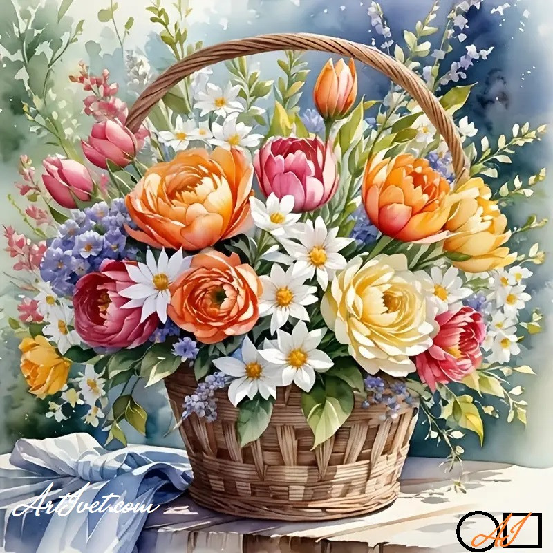 Диамантен гоблен - БУКЕТ ПРЕПЪЛНЕН С НЕЖНОСТ: Размер и Вид - Квадратни диаманти 20х20