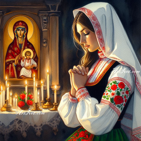 Рисуване по номера - НАШЕПВАНИ ГОРЕЩИ МОЛИТВИ 40х40 см.