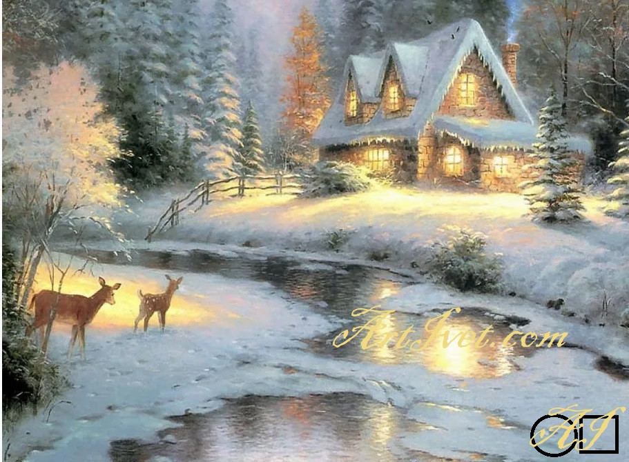 Диамантен гоблен В СНЕЖНАТА НОЩ: Размер и Вид - Квадратни диаманти 40х30