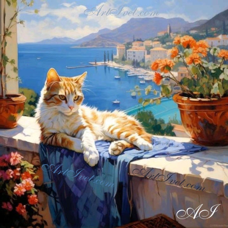 Рисуване по номера - КОТЕ НА ТЕРАСАТА 40х40 см.