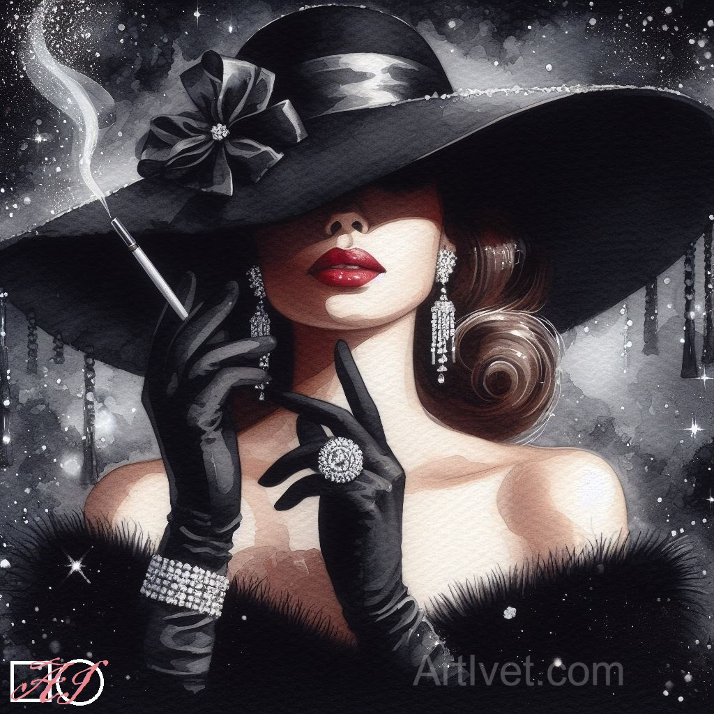 Диамантен гоблен - ЕЛЕГАНТНА ДАМА С БЛЯСКАВ ДИАМАНТ: Размер и Вид - Кръгли диаманти 30х30