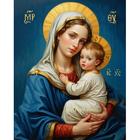 Рисуване по номера - ДЕВАТА С МЛАДЕНЕЦА - СИНЯ ТОПЛИНА