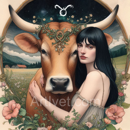 Рисуване по номера - ЗОДИЯ ТЕЛЕЦ ПО С.МАРИНОВА 40х40 см.