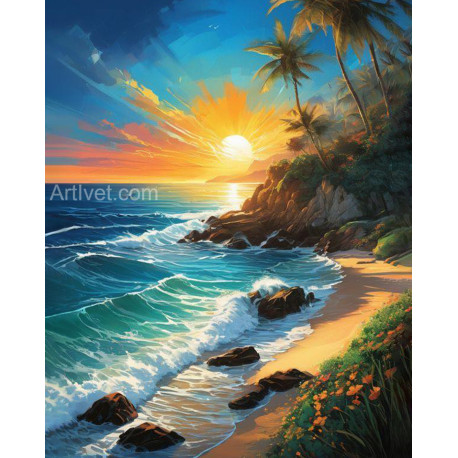 Рисуване по номера - ИЗГРЕВ НАД ВЪЛНИТЕ