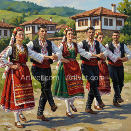 Рисуване по номера - ХОРО НА МЕГДАНА 40х40 см.