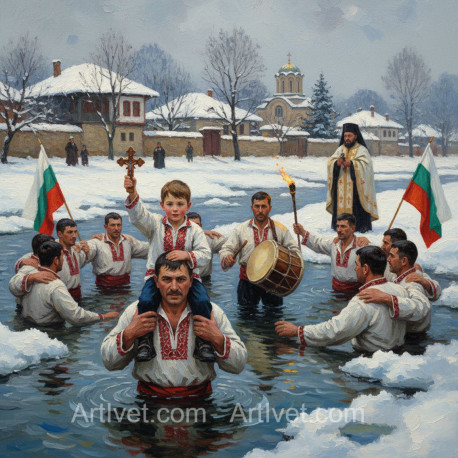 Рисуване по номера - ЙОРДАНОВ ДЕН - ВАДЕНЕТО НА КРЪСТА 40х40 см.