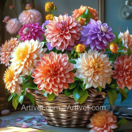 Рисуване по номера - КОШНИЦА ГЕРГИНИ 40х40 см.