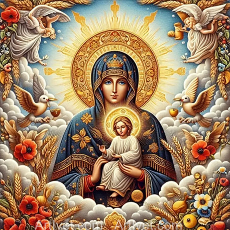 Рисуване по номера - ИКОНА - ДЕВАТА С МЛАДЕНЕЦА - ПЛОДОРОДИЕ 40х40 см.