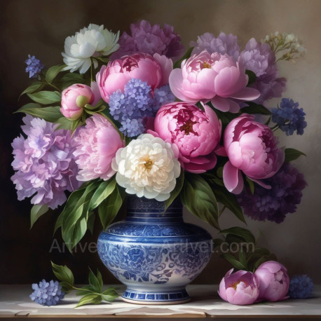 Рисуване по номера - ВАЗА С НЕЖНИ БОЖУРИ 40х40 см.