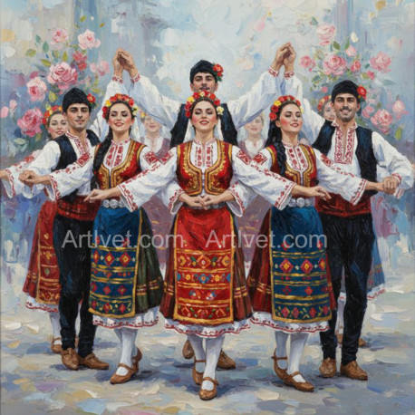 Рисуване по номера - АНСАМБЪЛ - НАРОДНИ ТАНЦИ 40х40 см.