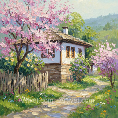 Рисуване по номера - ПРОЛЕТНА НЕЖНОСТ В СЕЛЦЕТО 40х40 см.