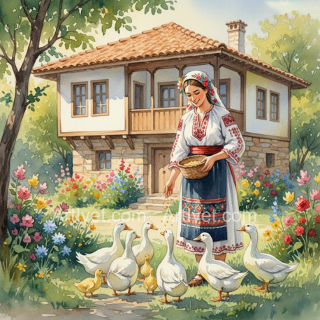 Рисуване по номера - МОМА ХРАНИ ГЪСКИТЕ 40х40 см.