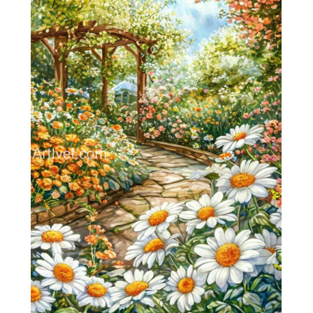 Рисуване по номера - ПЪТЕКА В ЦВЕТНА ГРАДИНА