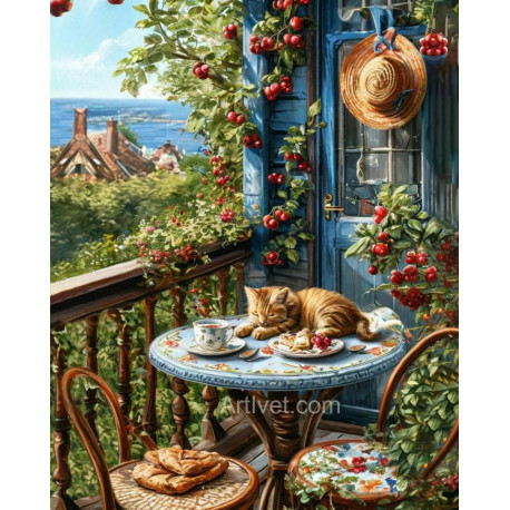 Рисуване по номера - СЛЕДОБЕДНАТА ДРЯМКА НА КОТЕ