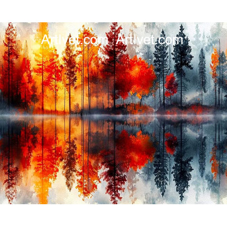 Рисуване по номера - ОТРАЖЕНИЯ В ЕСЕННИ ЦВЕТОВЕ