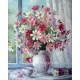 Рисуване по номера - НЕЖЕН БУКЕТ В РОЗОВО В БЯЛА ВАЗА