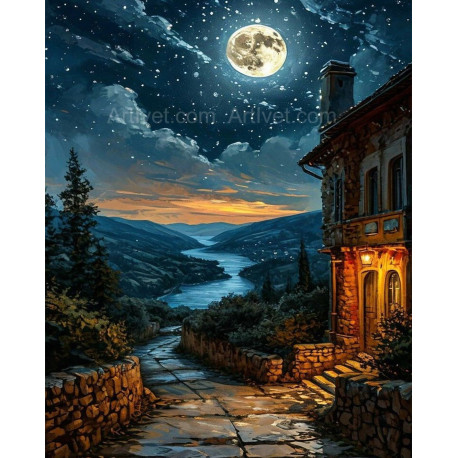 Рисуване по номера - ЛУНАТА ЧЕРТАЕ ПЪТЕКИ В РЕКАТА