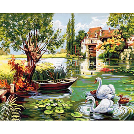 Рисуване по номера - ЕЗЕРО С ЛЕБЕДИ