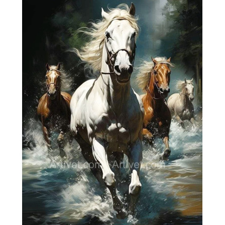 Рисуване по номера - БЕЛИЯТ АТ - ВОДАЧЪТ НА ТАБОРА