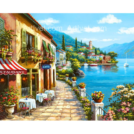 Рисуване по номера - РОМАНТИЧЕН РЕСТОРАНТ НА КРАЙБРЕЖНАТА УЛИЦА