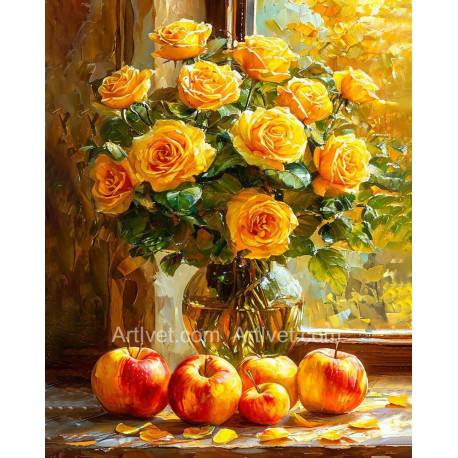 Рисуване по номера - ЦВЕТЯ И ЯБЪЛКИ - АРОМАТ В ЖЪЛТО