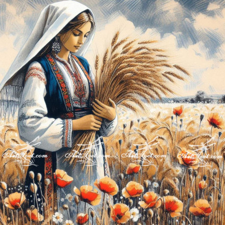 Рисуване по номера - ДЕВОЙКА СРЕД ЖИТНИТЕ НИВИ 40х40 см.